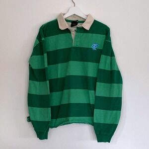 Dumbgood Blues Clues Rugby Shirt Green Stripe Long Sleeve Collared Polo Large